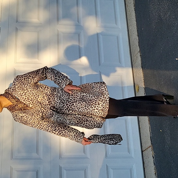 NWOT Leopard Print Trenchcoat! BONUS Carry-case or clutch purse! M - Picture 9 of 17